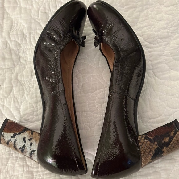 ANYI LU black patent leather‎ pumps with snake print heels handmade in Italy 5.5 - Picture 5 of 6
